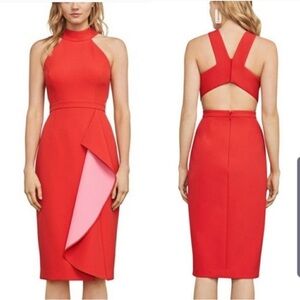 NWT BCBGMaxAzria Red Hot Maryssa Two-Tone Halter Dress